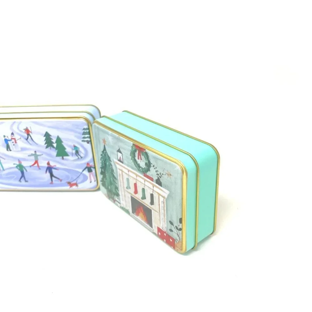 3 Assorted Target Bullseye Winter Scene Mini Gift Tins NWT Decor Houses Skating